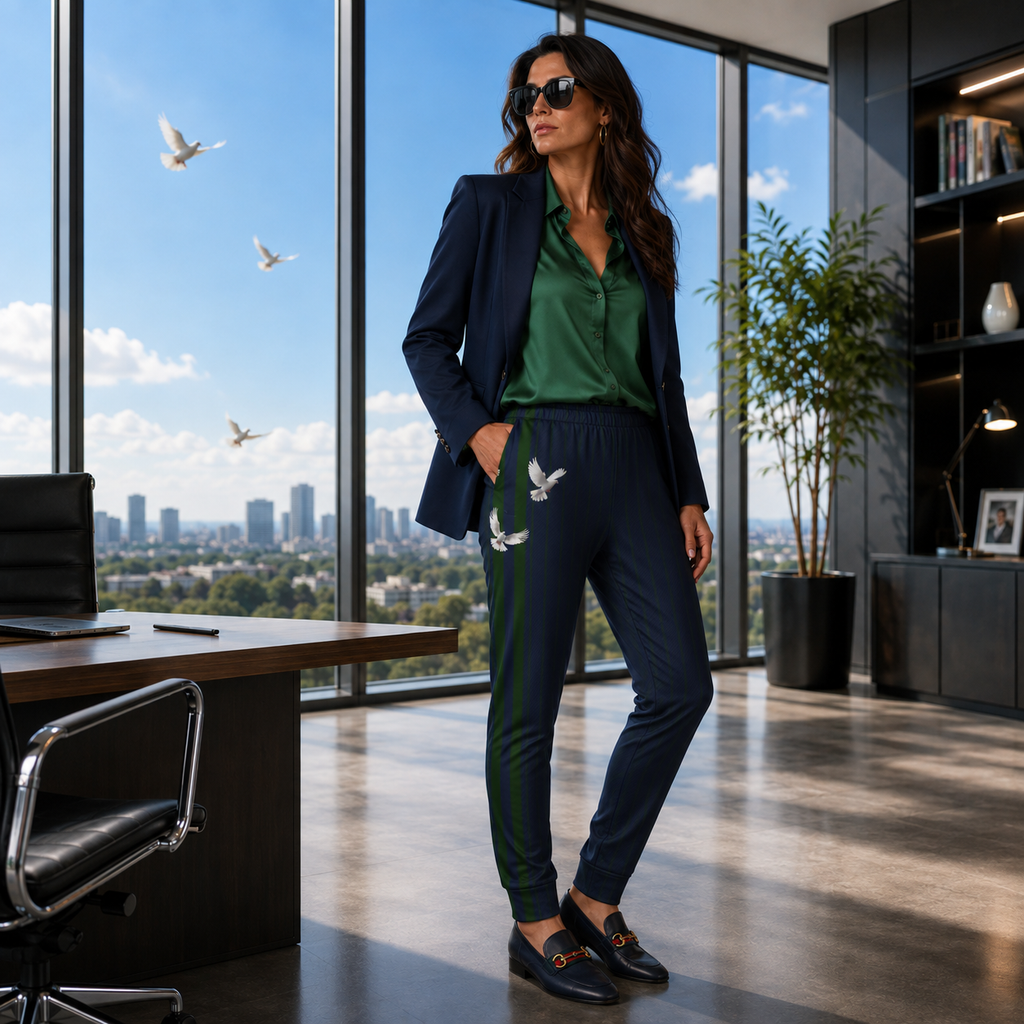 Pinstripe - White Dove - Emerald Stripe - Women's Joggers