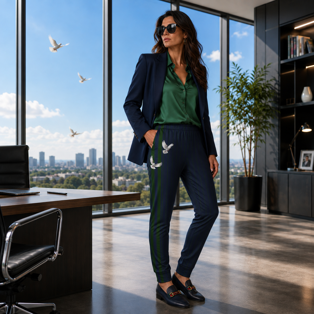 Pinstripe - White Dove - Emerald Stripe - Women's Joggers