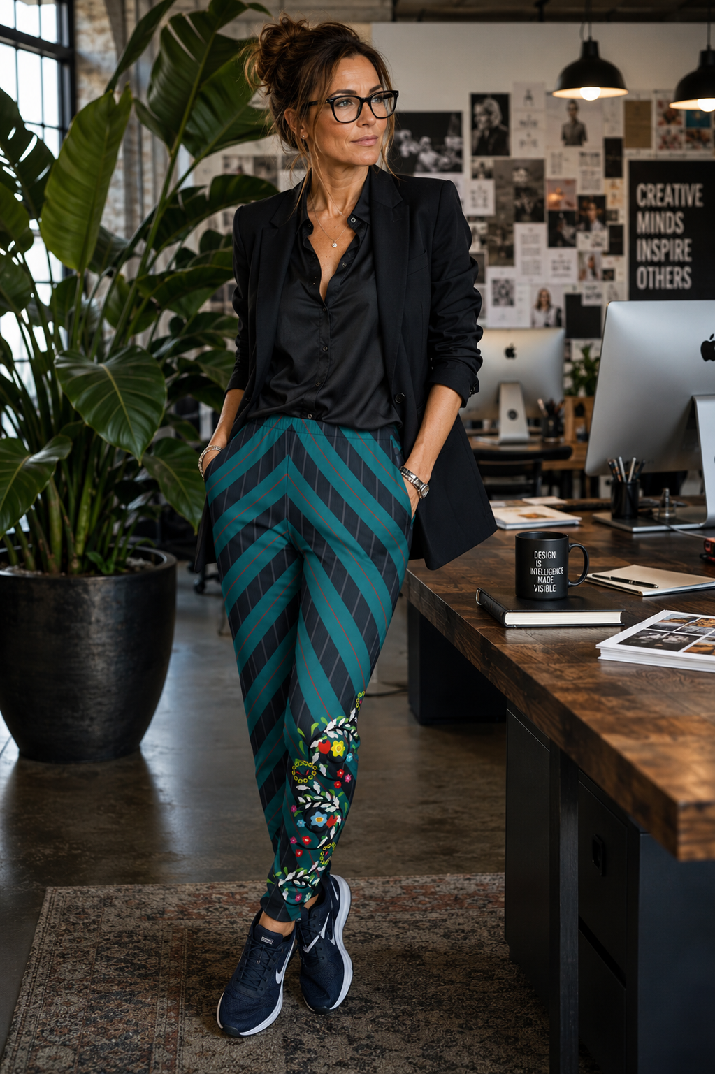 Pinstripe - Floral - Turq. - Women's Joggers