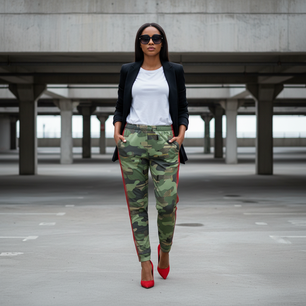 Tartan/Camo - Red Stripe - Woman's Joggers