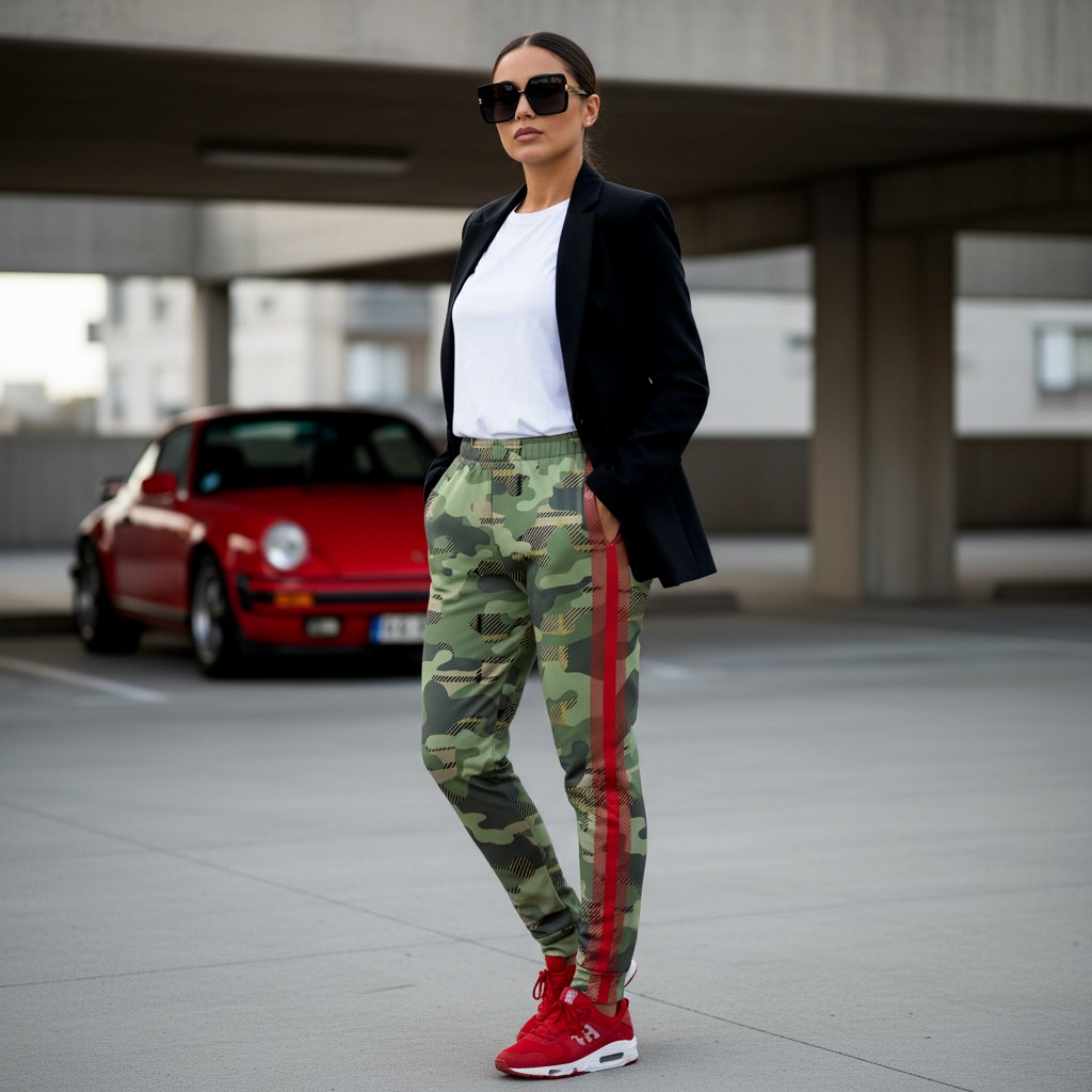 Tartan/Camo - Red Stripe - Woman's Joggers