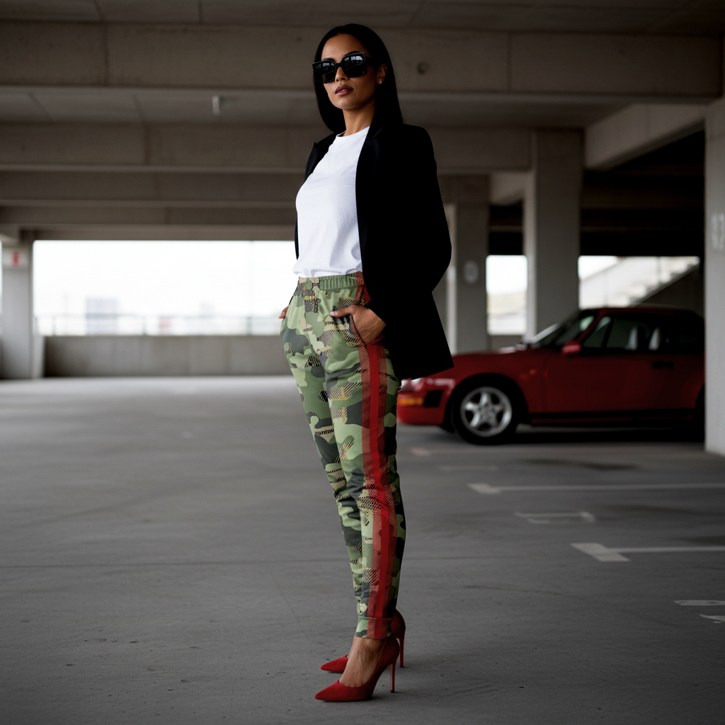 Tartan/Camo - Red Stripe - Woman's Joggers