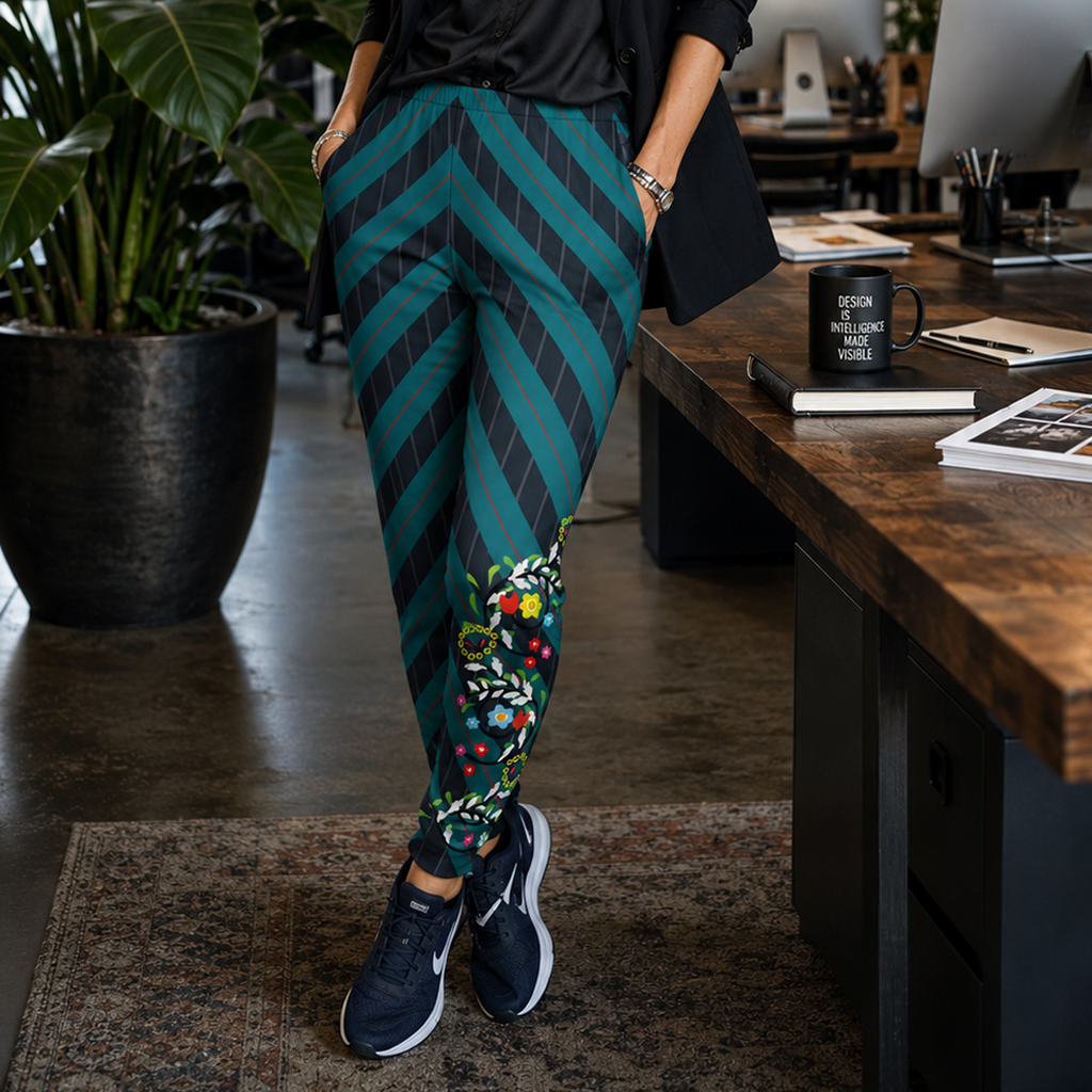 Pinstripe - Floral - Turq. - Women's Joggers